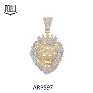 Grosir liontin kepala singa bermahkota micro-pave dua warna perhiasan Hip Hop perak Sterling <span class=keywords><strong>Ice</strong></span> Out Untuk jimat liontin - Product Image 1