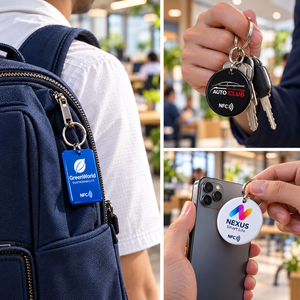 Porte-clés NFC en plastique personnalisés, logo imprimé brillant, ronds et rectangulaires, avec cartes de support, cadeaux d'entreprise, OEM ODM - Product Image 3