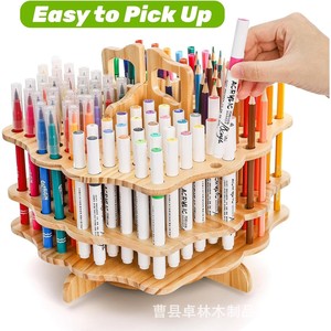 Présentoir transfrontalier pour pinceaux et stylos, support de rangement de bureau pour aquarelles avec base rotative, en bois - Product Image 4