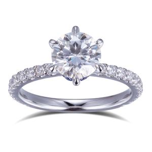 Anillo de Compromiso y Matrimonio Messi Jeweley MSR-540 de Oro Blanco de 14K con Esmeralda y Moissanita de 7mm - Product Image 1