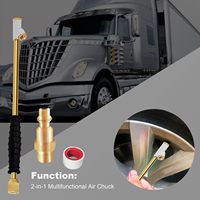 1/4" FNPT Extended Reach Dual Head Air Chuck, 2-Way Connection 11.8" Extended Brass Air Chuck With Rubber Handle