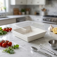 Boîte à sandwich carrée en papier kraft blanc et brun, recyclable, écologique, avec finition mate, couvercle transparent, pour pâtisserie, à emporter, gâteau, beignets