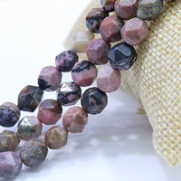 Perles en vrac de coupe de diamant de pierre précieuse de rhodochrosite de rayure noire ronde naturelle à facettes 15.5"