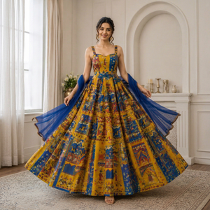 Vestido de organza de seda con estampado digital de diseñador, acolchado, con conjunto de dupatta con encaje de georgette. - Product Image 1