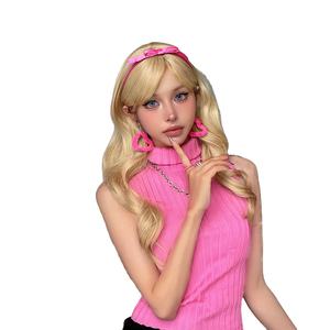 Peluca de <span class=keywords><strong>pelo</strong></span> de fibra sintética para Cosplay dorado con flequillo, <span class=keywords><strong>pelo</strong></span> largo y <span class=keywords><strong>rizado</strong></span>, conjunto completo de Halloween para mujeres y niñas - Product Image 1