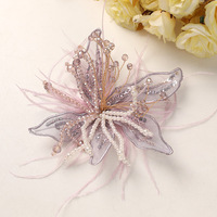 Plume perle 3D Organza tissu Patch fait à la main cristal cheveux fleur bricolage couture décalcomanies fil torsadé dentelle clouté perles résine