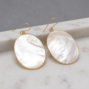 Pendientes Colgantes Ovalados de Plata de Ley Bañada en Oro con Madreperla Natural Blanca, Joyería de Moda - Product Image 2