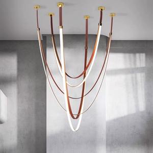 Lustre long design intégré, style loft, villa duplex, escalier, salon, atrium, luminaire suspendu créatif - Product Image 3