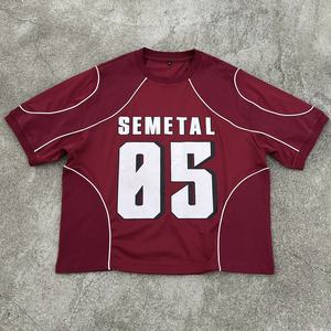 เสื้อฟุตบอลตาข่ายขายส่ง เสื้อยืดคอกลมทรงบ็อกซี่แบบครอป ผ้าโพลีเอสเตอร์สั่งทำได้ เสื้อยืดสตรีทแวร์พิมพ์ลาย เสื้อยืดโอเวอร์ไซส์ผู้ชาย - Product Image 1