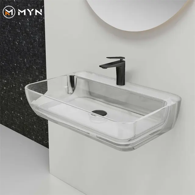 Lavabo a parete in resina di vetro trasparente a forma di rettangolo acrilico Cristalmood