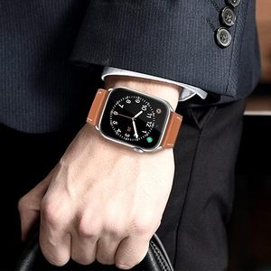 Compatible con <span class=keywords><strong>Apple</strong></span> <span class=keywords><strong>Watch</strong></span> Band Reemplazo de correa de cuero genuino para IWatch Series Ultra/Ultra 2 9 8 7 6 5 4 3 2 1 <span class=keywords><strong>SE</strong></span> Hombres Mujeres - Product Image 6