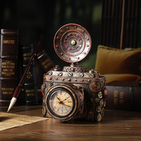 Figurine en résine vintage Steampunk, horloge appareil photo, engrenage, finition antique, statue pour décoration de table intérieure