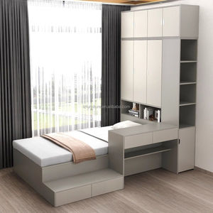 Ensembles de meubles compacts pour appartement studio à prix abordable : Lit tatami en bois avec rangement intégré, bureau et bibliothèque - Product Image 4