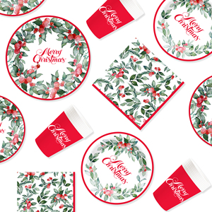 ชุดอุปกรณ์บนโต๊ะอาหารสำหรับงานเลี้ยงคริสต์มาส DAMAI แบบกำหนดเอง พร้อมลายใบไม้สีเขียว จานกระดาษ แก้วกระดาษ ผ้าเช็ดปาก ของตกแต่งแบบใช้แล้วทิ้ง - Product Image 6