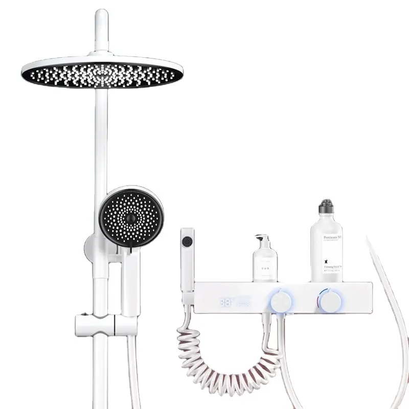 LED Light Intelligent Digital Display Cold And Hot Shower Set Stainless Steel Pressurized Shower In Household Bathroom