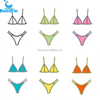 Ensemble bikini 2 pièces OEM pour femme, motif floral/uni, avec micro-soutien-gorge et bas brésilien coupe haute