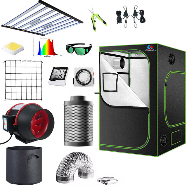 5x5FT Grow Tent Kit Complete 6 Inch 350CFM Inline Fan Carbon Filter 640w LED Grow Light