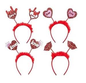 Glitter Red Heart Lip Bopper Stirnband Love Hair Hoop Head Bopper Urlaub Haarschmuck zum Valentinstag