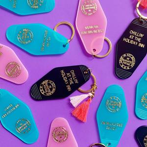custom logo color Material Key tags promotional blank plastic Retro vintage motel room hotel keychain