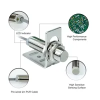 Capteur de Proximité KJT M8 Sn 2mm, Détection Inductive Non Encastrée, PNP NPN Normal Ouvert/Fermé, Câble 2m, IP67/IP68/IP69