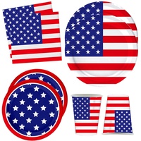 Independence Day 4th กรกฎาคมอุปกรณ์ American Flag แผ่นกระดาษถ้วยผ้ากันเปื้อนชุด4th กรกฎาคมแผ่นกระดาษ