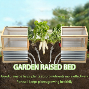 Large Natural Wood Galvanized Metal Raised Garden Bed Kit Polycarbonate Greenhouse Cover Easy Assembly Climbing Plant Home - Product Image 2