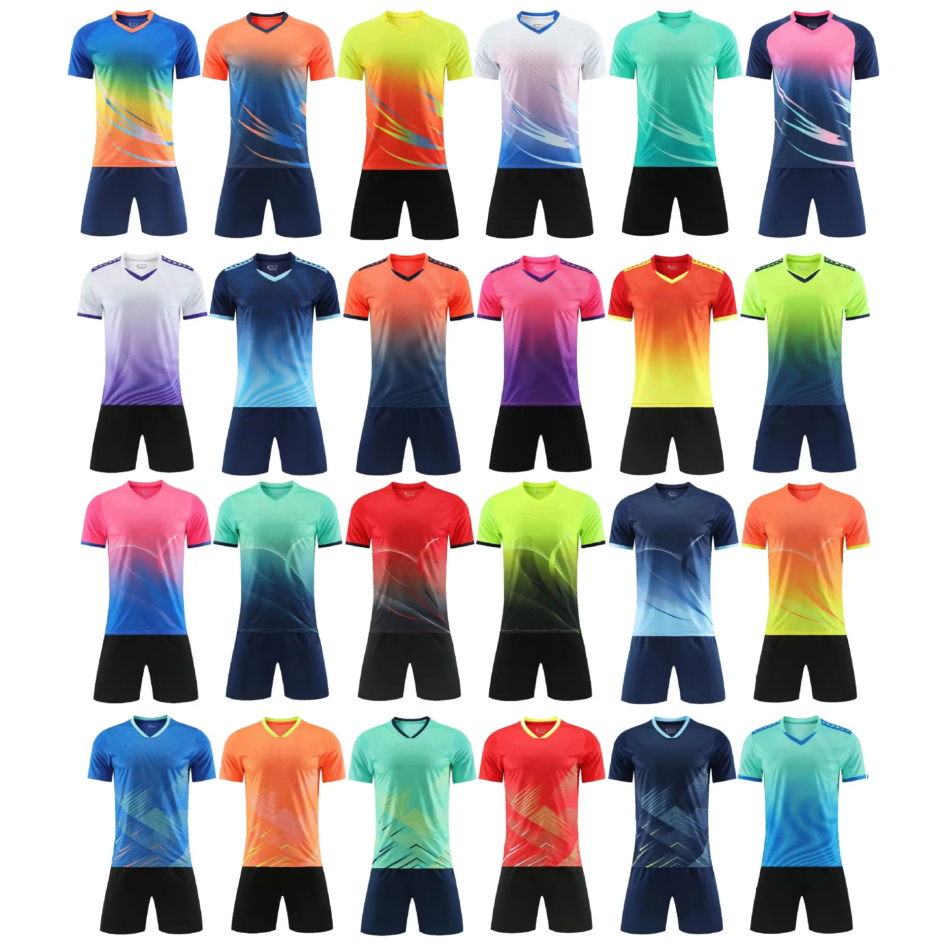 Wholesale Custom Blue Football Jerseys White Color Men Club Soccer Uniforms Team Wear Kit Uniform Set Boys