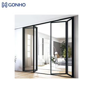 Porte en verre bi-pliante à <span class=keywords><strong>double</strong></span> vitrage robuste porte-fenêtre coulissante pliable en aluminium étanche à l'air pour un usage intérieur de jardin