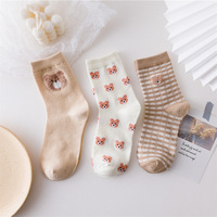 Chaussettes mi-mollet pour femme, motif ours mignon, respirantes, taille unique, style étudiant japonais et coréen, collection automne