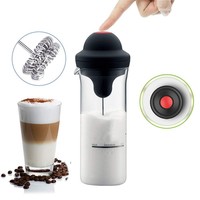 Mousseur à lait électrique classique en gros, mini-mélangeur portatif domestique, batteur à œufs, tasse en verre écologique en acier inoxydable 304