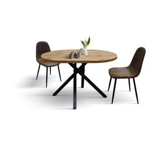 Nada Round <b>Dining</b> <b>Table</b> <b>Rustic</b> Oak Melamine Top Metal Base Indoor Use - Product Image 3