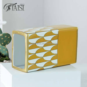 V275 Juego <span class=keywords><strong>de</strong></span> jarrones <span class=keywords><strong>de</strong></span> libros <span class=keywords><strong>de</strong></span> cerámica china amarilla Diseño Art Deco para decoración <span class=keywords><strong>de</strong></span> flores <span class=keywords><strong>de</strong></span> mesa moderna o antigua - Product Image 4