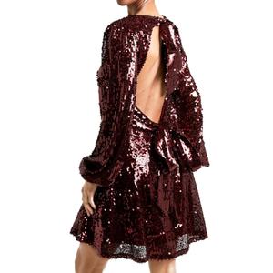 Nuevo Vestido Mini de Lentejuelas sin Espalda Estilo Festivo para Mujer, Vestido de Fiesta Brillante con Mangas Largas Abullonadas - Product Image 2