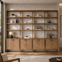 Meuble mural en chêne sur mesure avec étagères ouvertes, armoires de rangement et bibliothèque intégrée – Système de menuiserie résidentielle