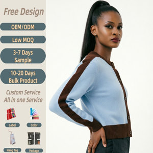 <span class=keywords><strong>Cardigan</strong></span> Corto in Maglia <span class=keywords><strong>Marrone</strong></span> con Dettagli a Contrasto, Maglione da Donna a Maniche Lunghe con Collo Rotondo, Stile Varsity - Product Image 2