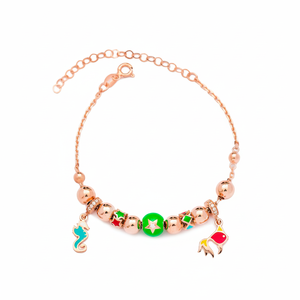 Turquoise Enamel Seahorse and Red Fish Green <b>Ball</b> Charm <b>Bracelet</b> Wholesale 925 Sterling Silver Fine Jewelry - Product Image 2