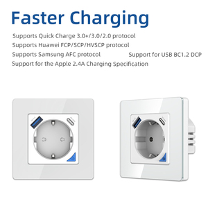Suministros eléctricos Estándar DE LA UE Alemania 16A <span class=keywords><strong>Panel</strong></span> de vidrio Toma de corriente eléctrica con puertos Usb Tuya App WiFi control remoto - Product Image 3