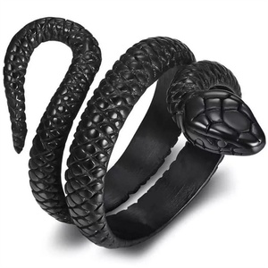Anillo Retro Punk con Cabeza de Serpiente Cobra, Chapado en Negro, Anillos de Acero Inoxidable con Diseño Animal - Product Image 3
