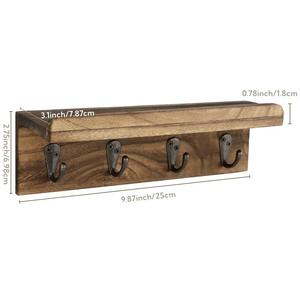 Estante de <span class=keywords><strong>Pared</strong></span> de Madera Maciza con Ganchos Metálicos para Entrada, Organizador de Llaves, Perchero, Decoración para Baño, Cocina y Hogar - Product Image 2