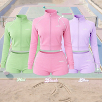 Ensemble de survêtement pour femmes, 2 pièces, logo personnalisé, vêtements d'été, veste à fermeture éclair à manches longues et short, ensemble décontracté pour femmes