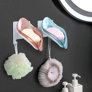 Wall Mounted <b>Soap</b> Dish Curved Drainable <b>Soap</b> <b>Holder</b> For Bathroom With Loofah Hook Azure Blue And Pink - Product Image 3