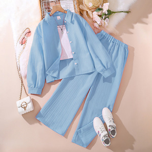 Vêtements Enfants Printemps 2025 Nouveaux Ensembles Filles Européens et Américains : Chemises à Col Revers Manches Longues et Pantalons - Product Image 5