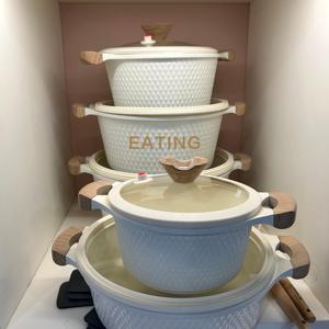 <span class=keywords><strong>Eazy</strong></span> to Clean 15-teilige Auflaufs ets Rubber wood Griff Suppen topf und Bratpfanne Antihaft-Induktion sherd Granit Kochgeschirr Set - Product Image 4