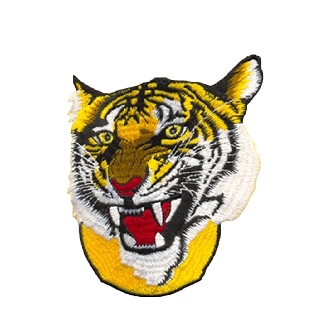 Insignia de alta densidad con logotipo de cabeza de Tigre, bordado a máquina, insignias y parches para ropa y sombrero