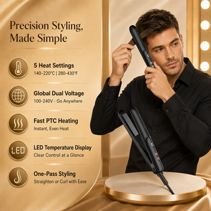 Mini piastra per capelli <span class=keywords><strong>professionale</strong></span> da uomo 430 ° F/220 ° Piastra Portatile a Riscaldamento Rapido con LED per <span class=keywords><strong>Barba</strong></span> e Capelli Corti, Ideale per Viaggi - Product Image 2