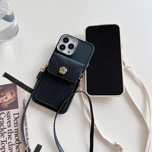 Mềm TPU điện thoại Trường hợp với PU da thẻ Pocket với dây đeo vòng cổ trắng hồng Đen điện thoại di động trường hợp - Product Image 6