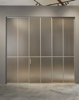 Porte de séparation en verre à cadre fin en aluminium couleur or champagne de luxe, verre trempé de 8 mm, résistant à l'eau, pour la maison, le bureau, la cuisine, l'entrée