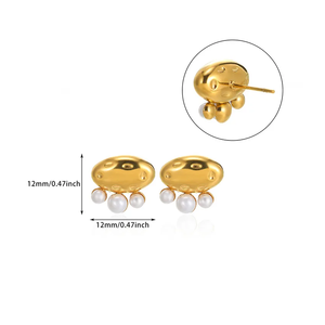 Pendientes de tuerca de circón con perlas chapadas en oro PVD Retro Vintage, diseño de estilo oceánico, pendientes en espiral de acero inoxidable antideslustre - Product Image 2