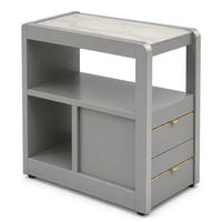 Table d'appoint mobile nordique avec plateau en pierre frittée, structure en bois d'hévéa et roulettes, multifonctionnelle, pour thé ou chevet, OEM ODM, usine Chine