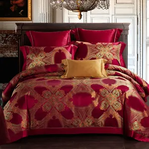 Four seasons high quality luxury retro 100% mulberry silk fine pure silk red bedding sets